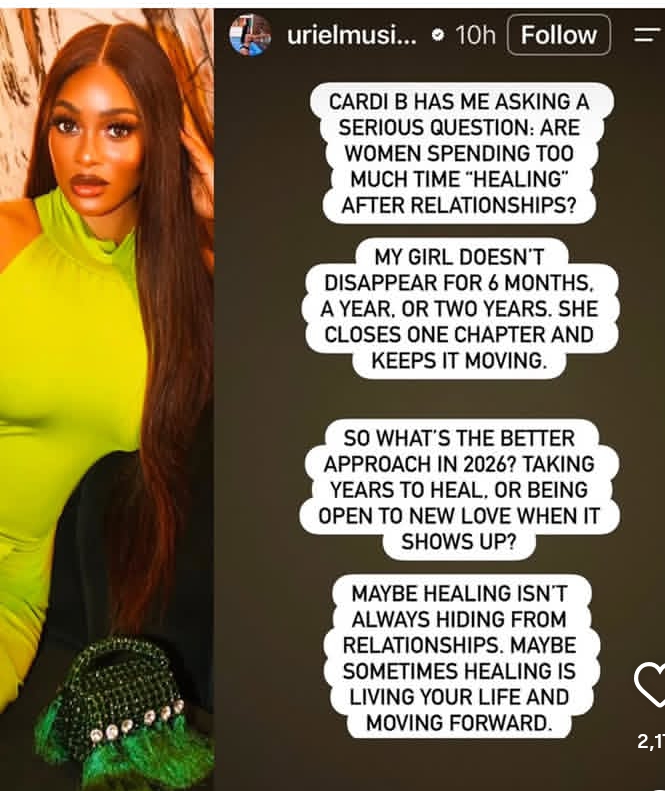 Cardi B: Uriel ponders on women's healing process 2 Cardi B/ Maduka: Uriel asks women about their healing process