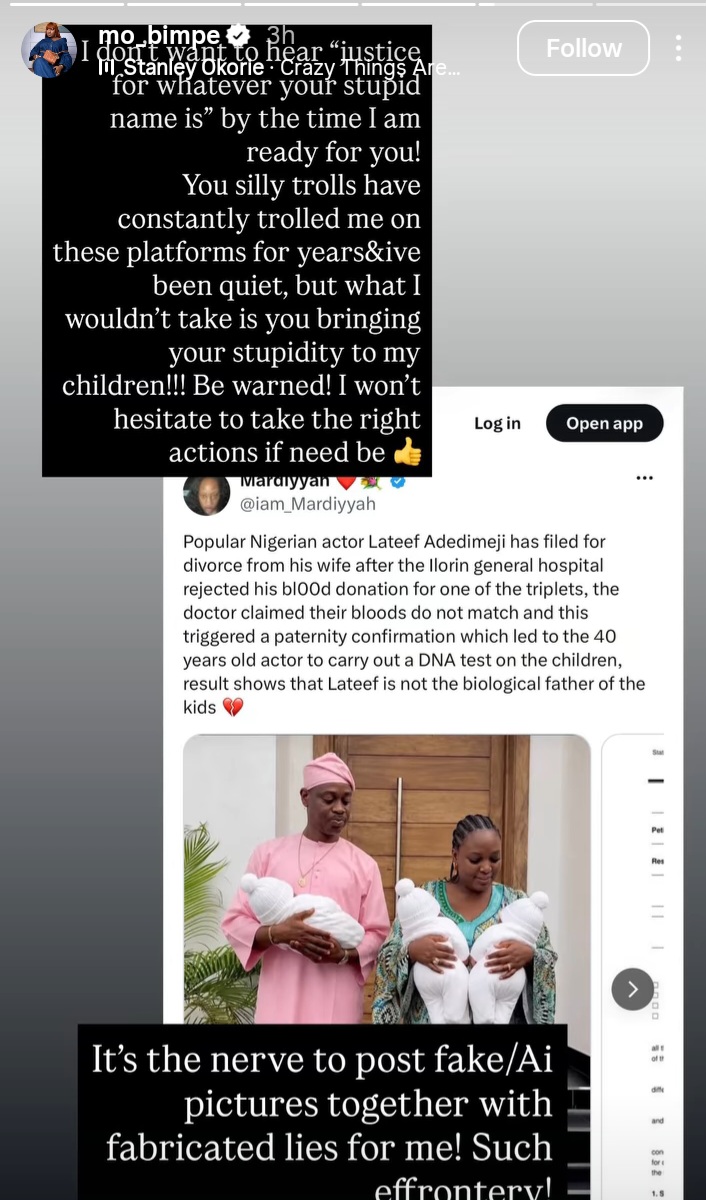 Mo Bimpe warns trolls targeting her triplets 1 Screenshot 20260721 125741 Instagram