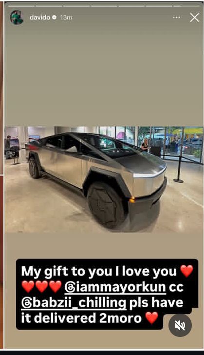 Davido gifts Mayorkun a Tesla Cybertruck 2 Davido gifts Mayorkun a Cybertruck