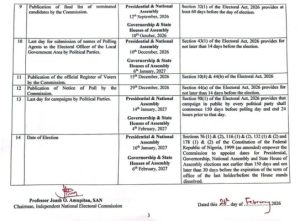 INEC announces campaign timetable for 2027 general elections