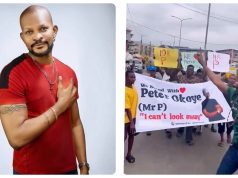 Uche Maduagwu takes to Lagos streets in support of Peter Okoye