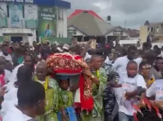 10-year-old Arugba carries sacred calabash at Osun/Osogbo festival