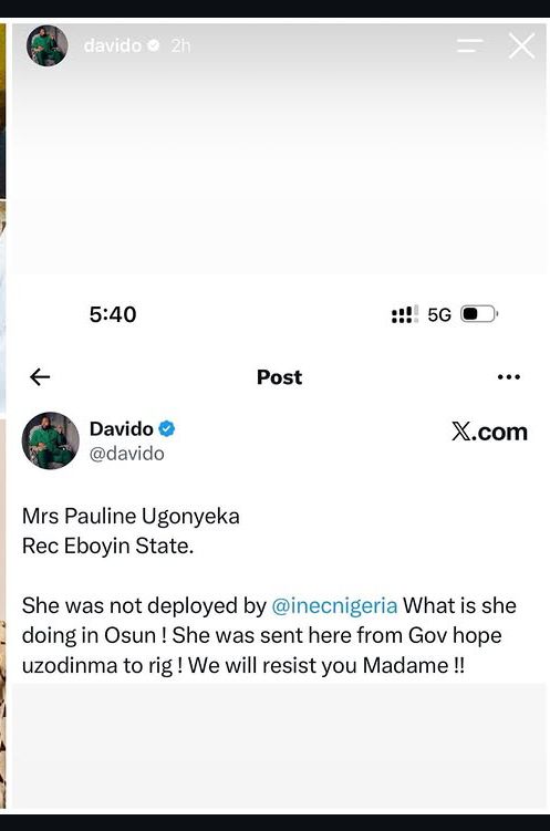 Davido accuses Uzodinma of plot to rig Osun Election 2 Davido accuses Uzodinma of plot to rig Osun Election