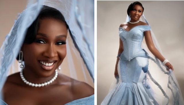 Sonia Uche shares denim bridal‑inspired photos
