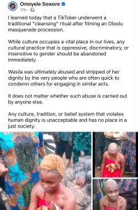 Sowore kicks against spiritual cleansing of Tiktoker