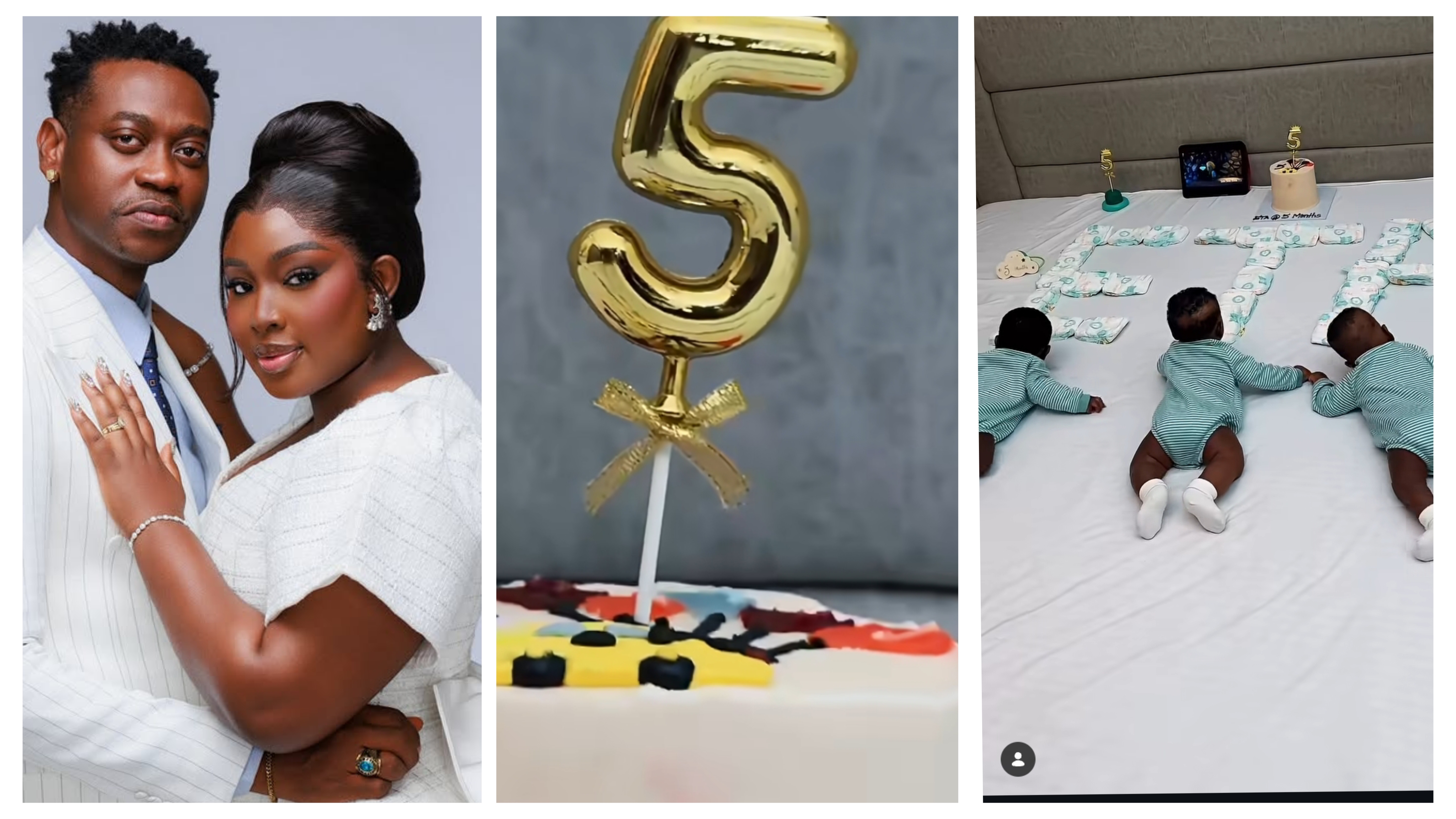 Lateef Adedimeji, Mo Bimpe celebrate triplets at 5 months