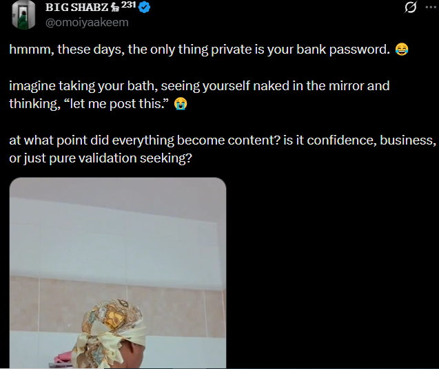 At what point did everything become content? Nigerians question lady who shared her bathroom video 2 bathroom video 3a