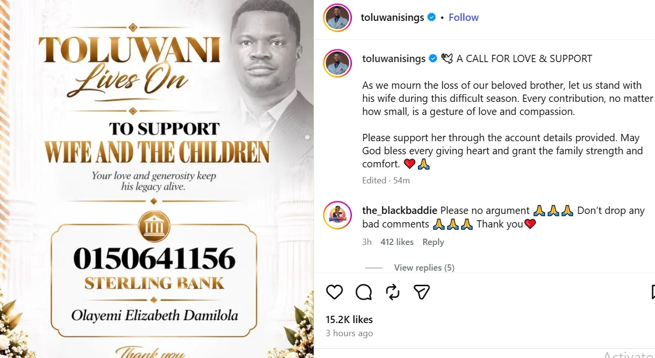 Toluwanisings’ family announce tributes night 3 Toluwanisings’ family announce tributes night